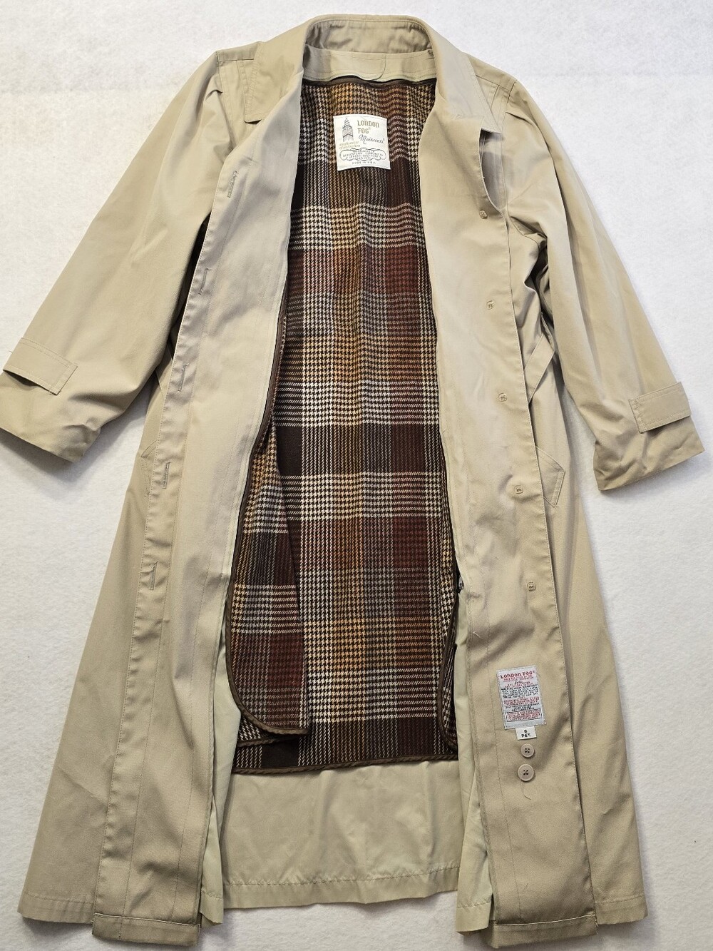 Vintage London Fog Beige Trench Coat with Plaid Lining